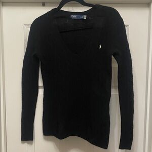 Polo by Ralph Lauren Women's Classic Black V-Neck Sweater wool cashmere silk